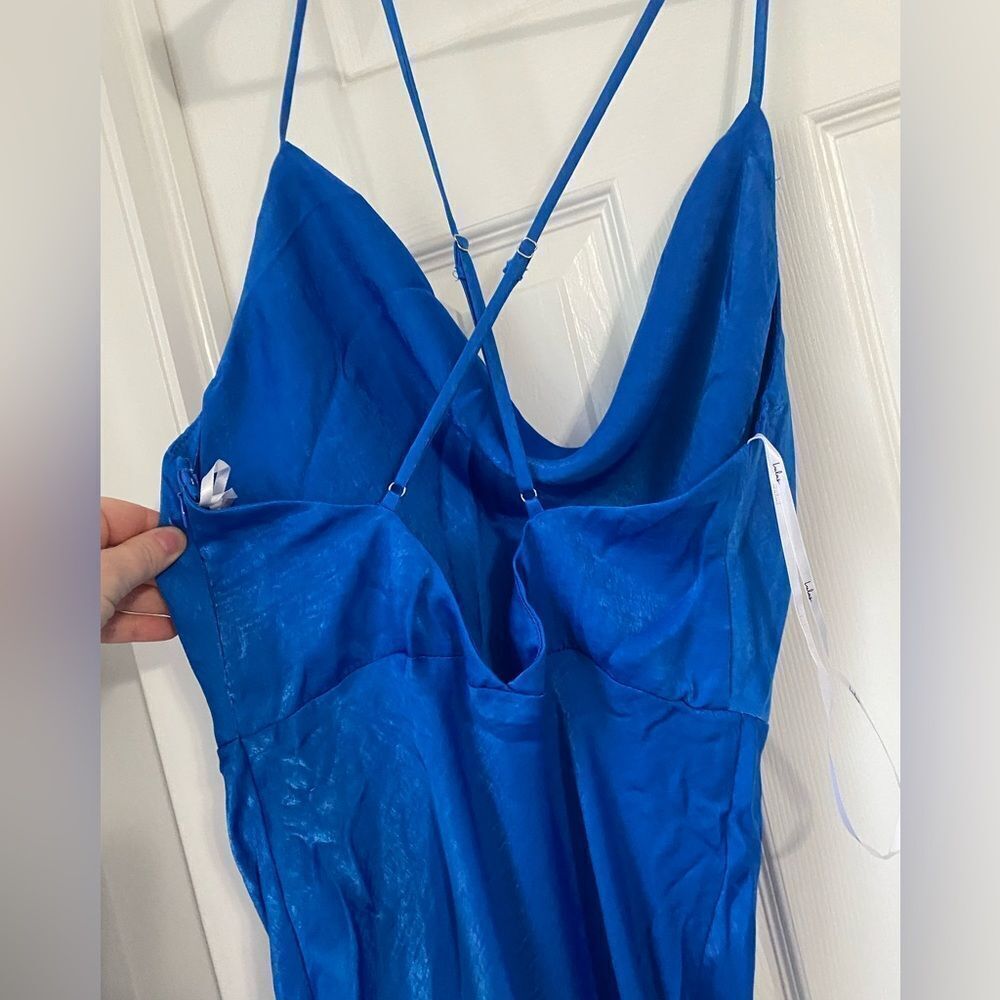 NWT Lulus Blue Satin Cowl Neck Maxi dress, Medium - Picture 5 of 14